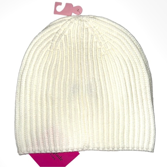 KATE SPADE Beanie Pearl Embellished Knit Cap French Cream Ivory NWT - Picture 7 of 9